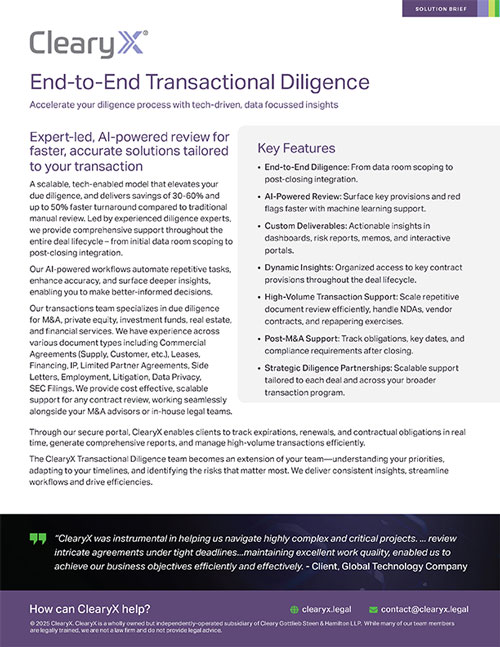 End-to-End Transactional Diligence Solution Brief