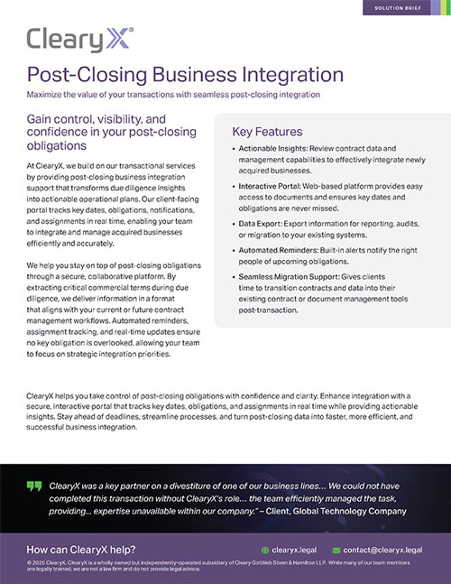 Post-Closing Business Integration Solution Brief